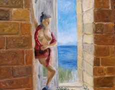 posing in an Italian ruin