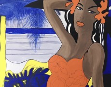 vrouw in oranje jurk