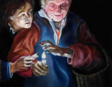 Oude vrouw met kaars