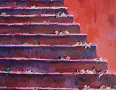 Bladeren op Portugese trap