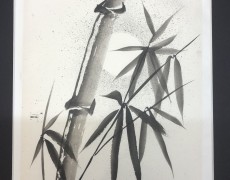 Verstilde bamboo in de nacht. Sumi-e 