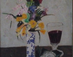 Delfsblauw met bloembouquet