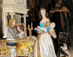 Klassiek werk uit 17e eeuw vrouw a/h toilet 274/5