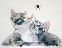 voorjaars katjes met hun eerste spin