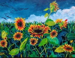 Zonnebloemen op de Eng