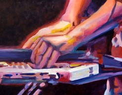 Handen met drumcomputer van Lucky Fonz III