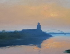 IJsselbrug en Lebuinuskerk bij hoog water