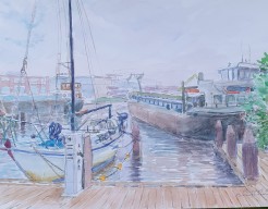 Havengezicht met zeiljacht