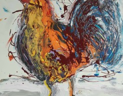 Veelkleurige kip met ei