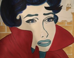 Vrouw met tranen in rode jas