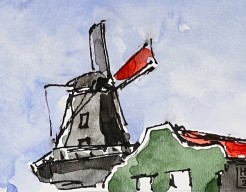 Molen met oranje zeil