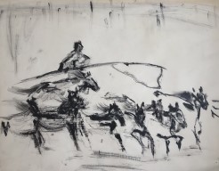 Gedreven paarden over de steppe