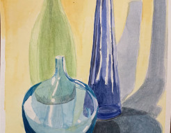 Bottles in blue and green