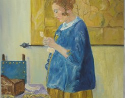 Portret vrouw, vrij naar Johannes Vermeer 