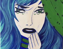 in tranen met blauw haar