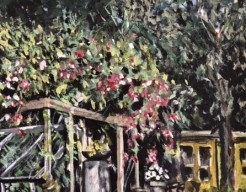 Bloeiende planten rond pergola