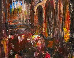 Lady in pink inside Marya Basilica (Krakow)