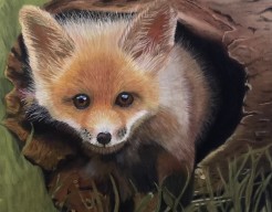 Vosje in een holle boomstam