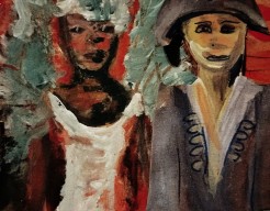 Danseres met veren en heer.