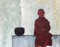 Buddhist Boy besides Begging Bowl