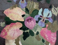 Vase of flowers with blue irises 