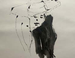 Dame met hoed in sumi - e