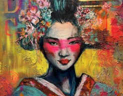 Portret of a Geisha Yellow neon pink /orange