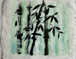 Bamboo in zwart inkt - Sumi-e in achtergrond van gouache 