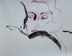 Zelfportret in de tango - inkt op rijstpapier 