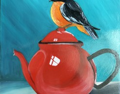 Bird on teapot