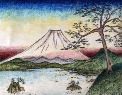 Japans landschap in avondschemer