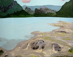 Abstract self-portrait by a turquoise lake 