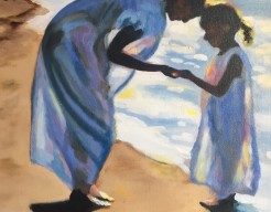 Moeder en dochter aan zee