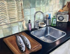 Makreel op het aanrecht