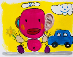 My 5 year old can do that - blue car (schilderij)