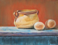 Aardewerkpot met eieren