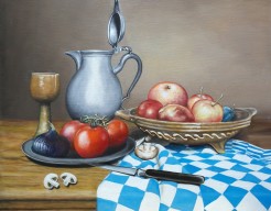 Stilleven met tinnen snavelkan