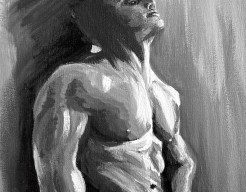 Man discreet naakt, grijstinten