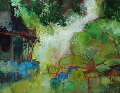 Tuin met blauwe bloemen