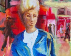 Vrouw in de stad bij nacht