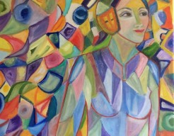 Vrouw in kleuren landschap