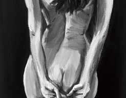 Vrouw naakt rugzijde, grijstinten