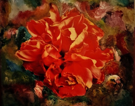 Foto bloem met acryl geschilderd