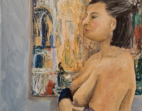 Woman in profile before ’La Dolce far niente’