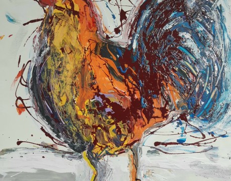 Veelkleurige kip met ei