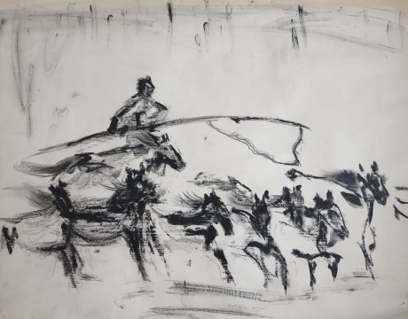 Gedreven paarden over de steppe