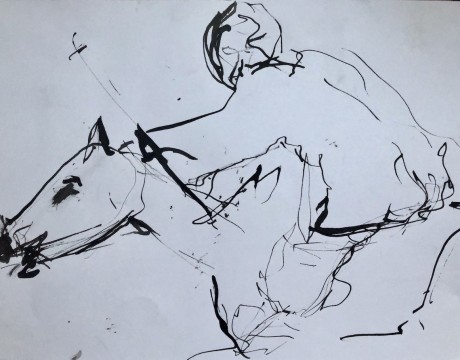 Paard -  snelschets in inkt met rietpen