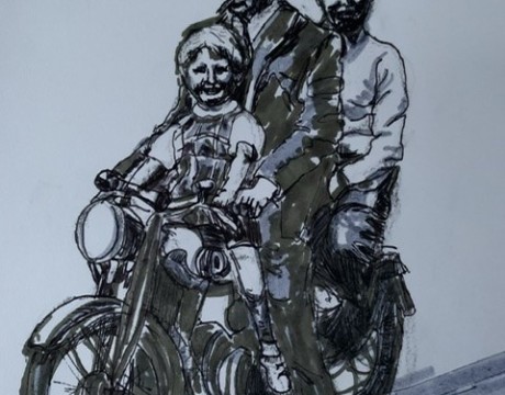 Tekeningetje van oud zwart wit fotootje