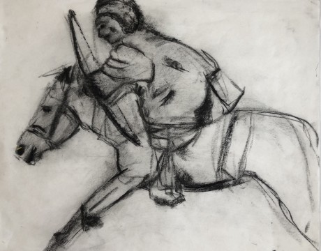 Paard in galop met Mongoolse man