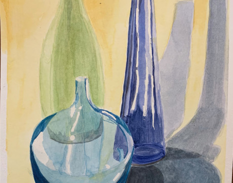 Bottles in blue and green